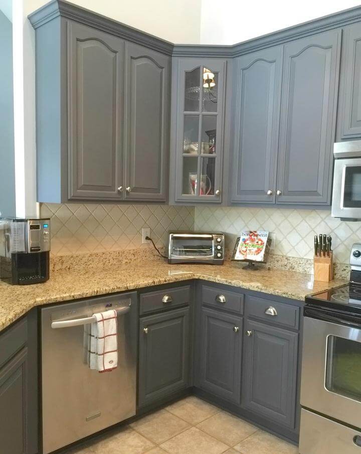 1. Well Finished Grey Kitchen Cabinet