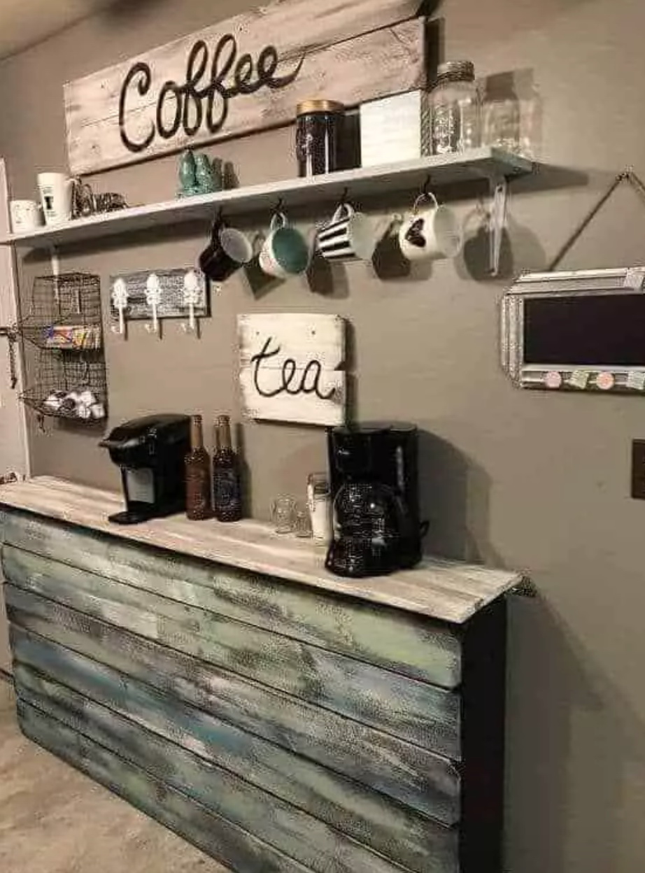 29. RUSTIC WOODEN SHELF COFFEE BAR