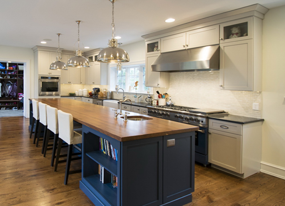 8.Blue Kitchen Island With Wood Countertop