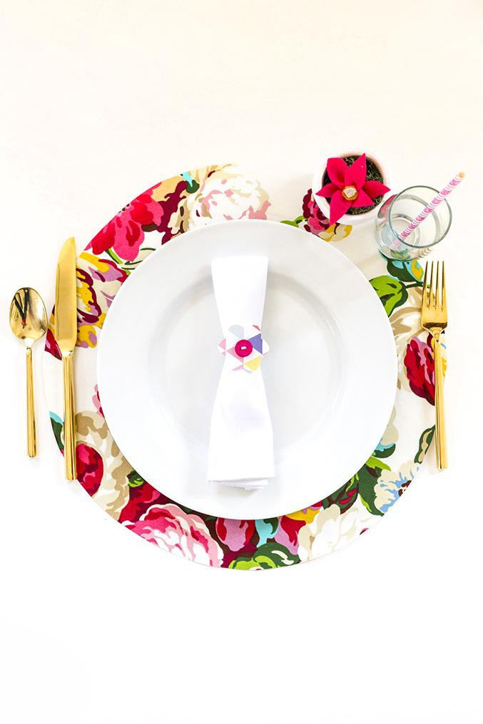 14. DIY No-Sew Floral Fabric Placemats