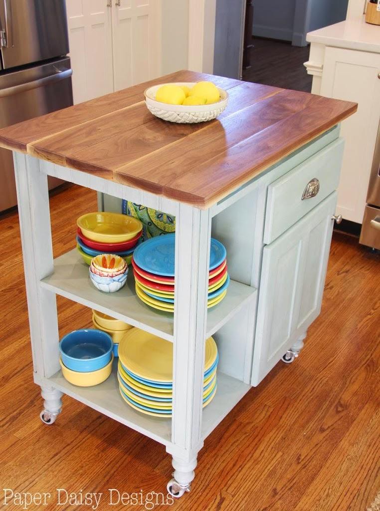 19. DIY Kitchen Island Cart WIth Cup Holders