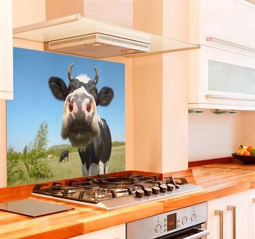 22. DIY Cow Picture Backsplash Idea