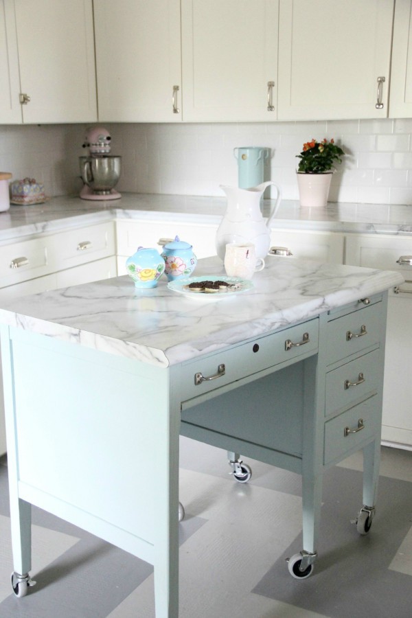 8. DIY School Desk Kitchen Island