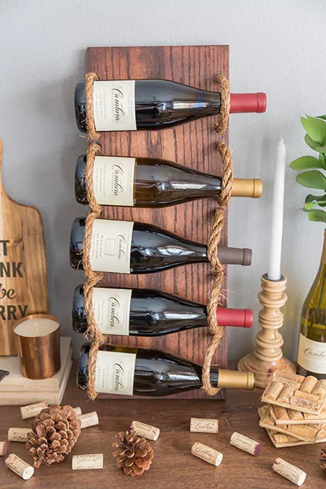 8. Rope Hanging Wine Rack DIY