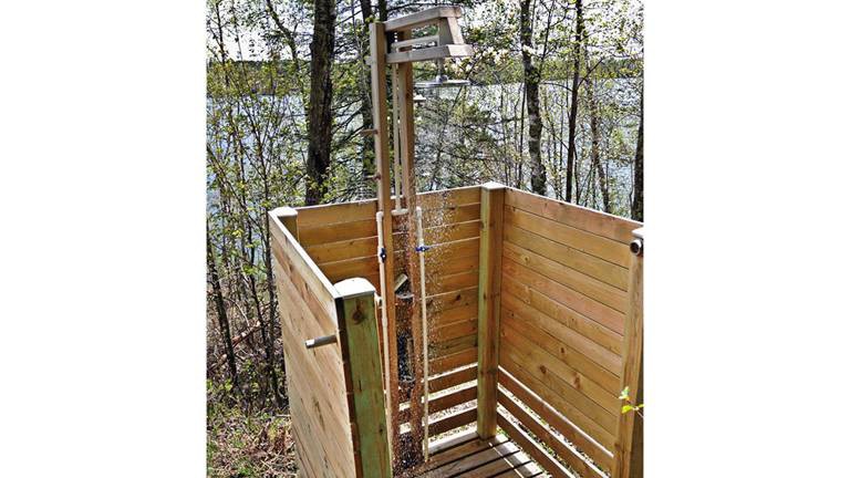 10. Simple Wood Outdoor Shower