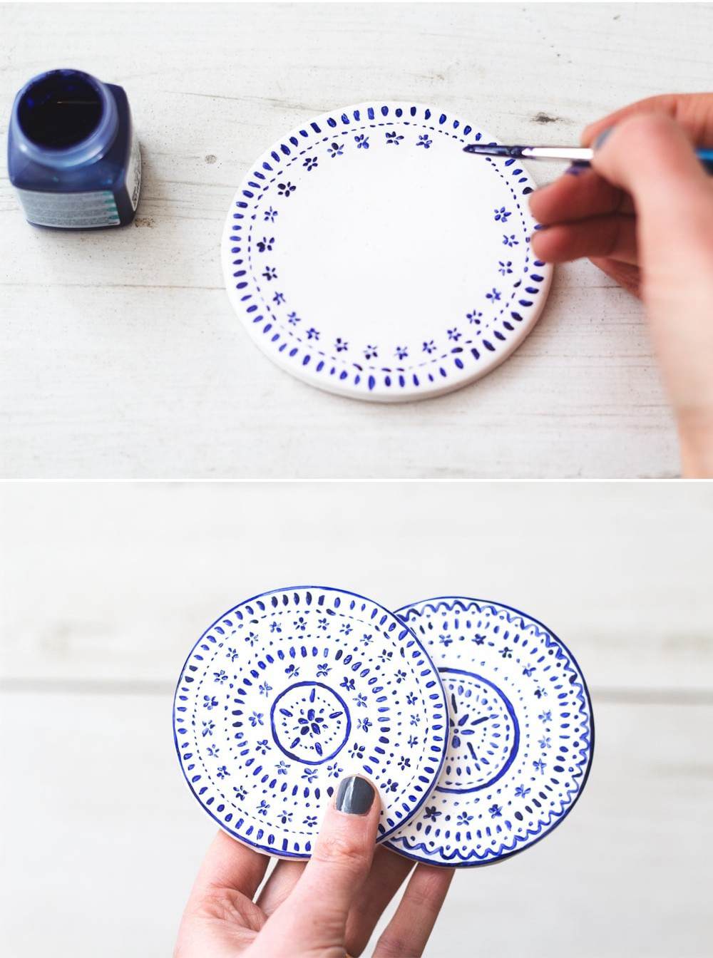 15. Painted Clay Coasters DIY