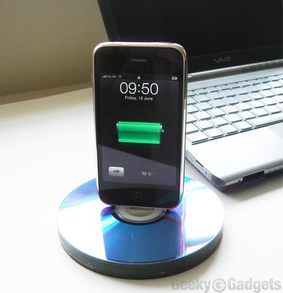 6. Recycled CD iPhone Dock