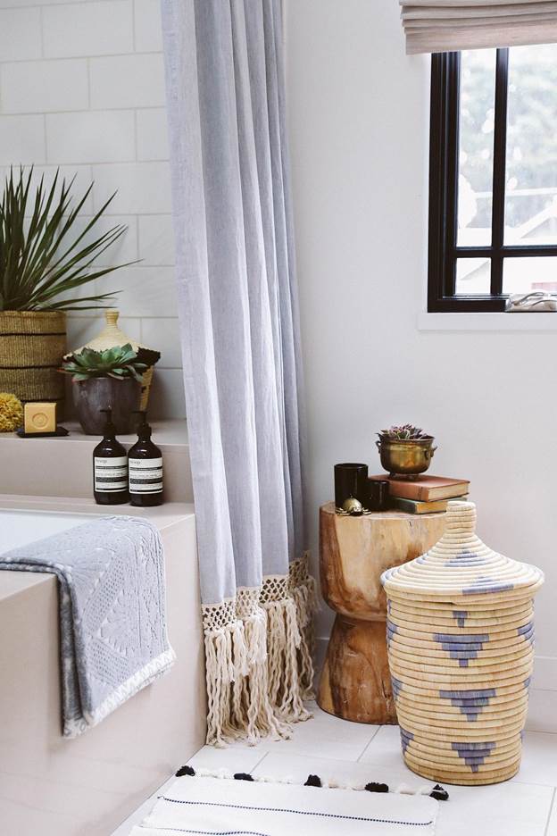 7. DIY Long Shower Curtain With Macrame