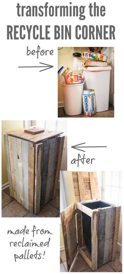 11. Salvaged pallet wood trash can