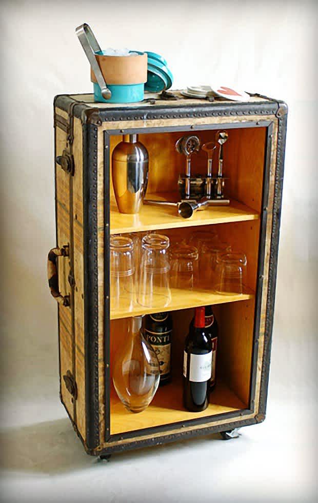 13. DIY Conversion of Old Suitcase to a Liquor Cabinet