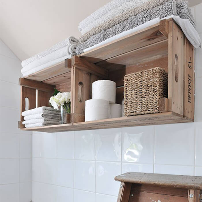 15. Use Crates to Expand Your Bathroom Shelves