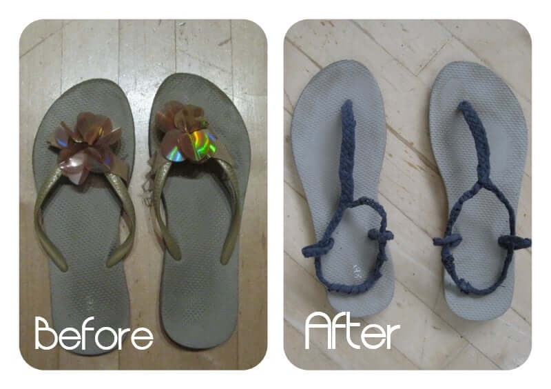 2. DIY Sandals from Old Flip Flops and T-Shirt