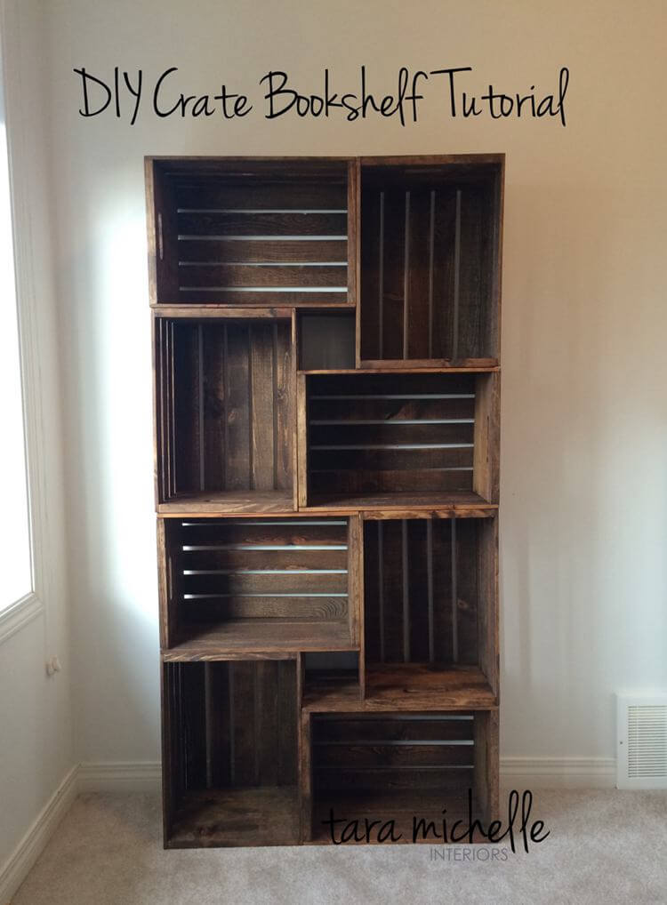 3. Simple and Versatile DIY Wood Crate Bookcase