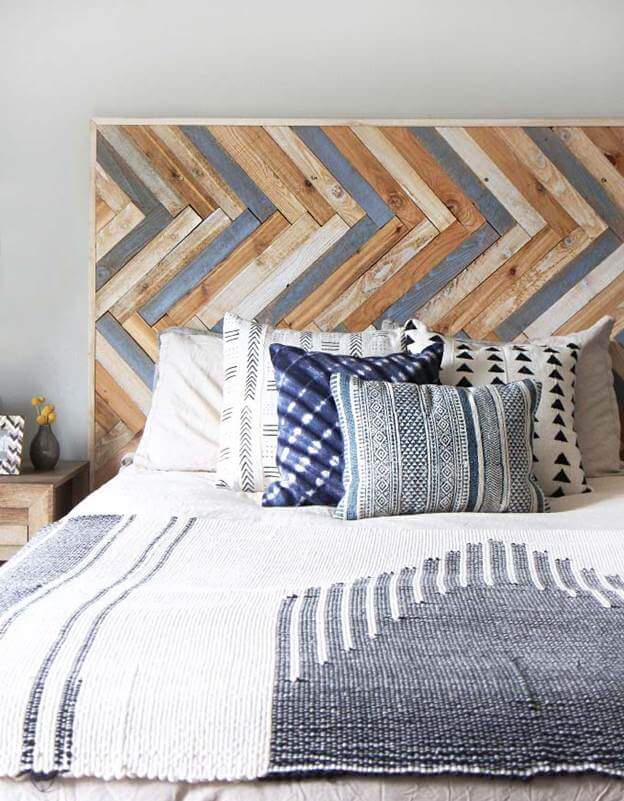 4.Herringbone Pattern DIY Rustic Headboard