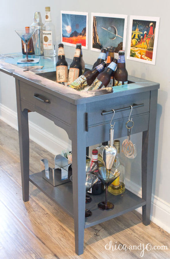 7. DIY Converting a Sewing Machine Table To a Liquor Cabinet