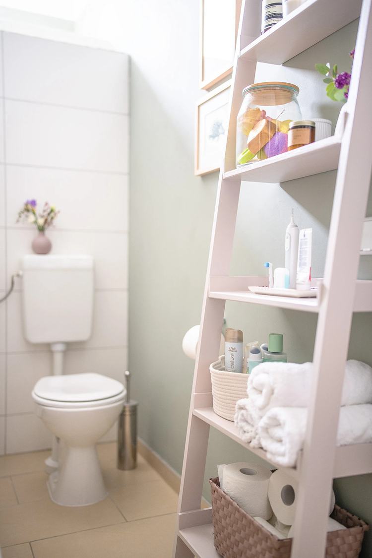 11. DIY Ladder Shelf For Bathroom