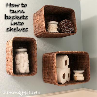 12. DIY Basket Shelves For Bathroom