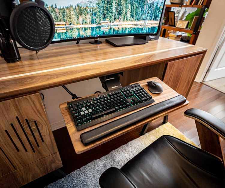 14. DIY Keyboard Tray From Walnut And Leather