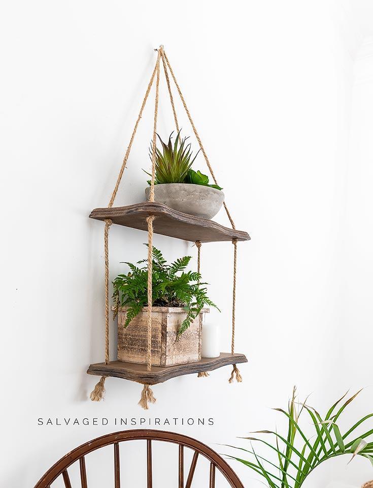 18. DIY Hanging Rope Shelf