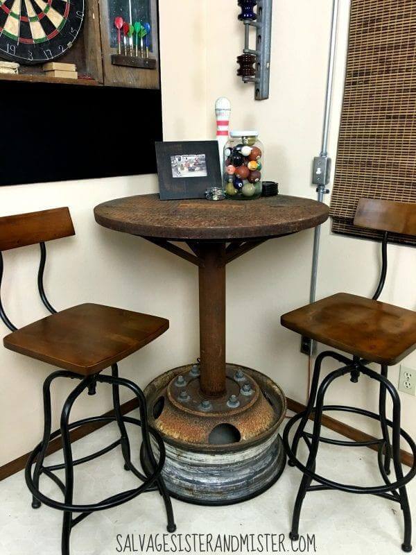 24. DIY Salvaged Industrial Bar Table