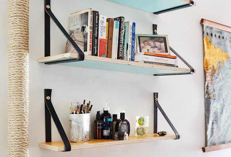 24. How to Create DIY Wood and Leather-Strap Shelving