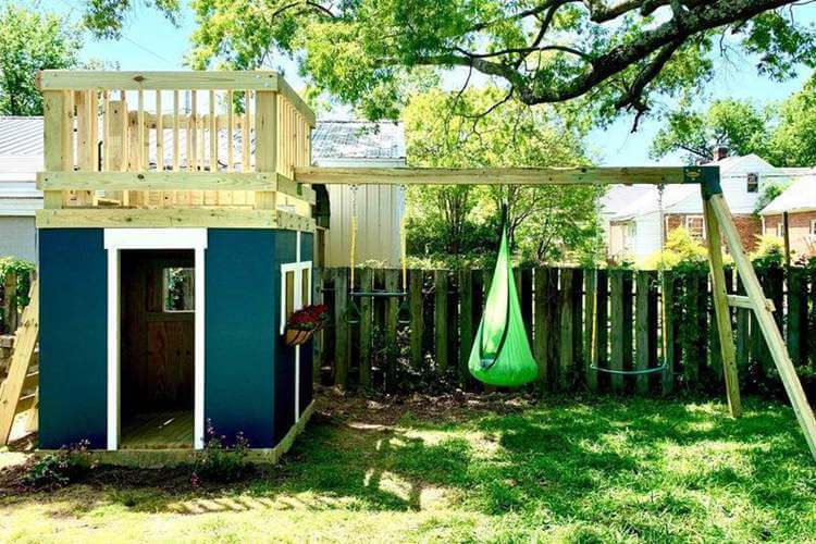 12. DIY Playhouse And Swing Set