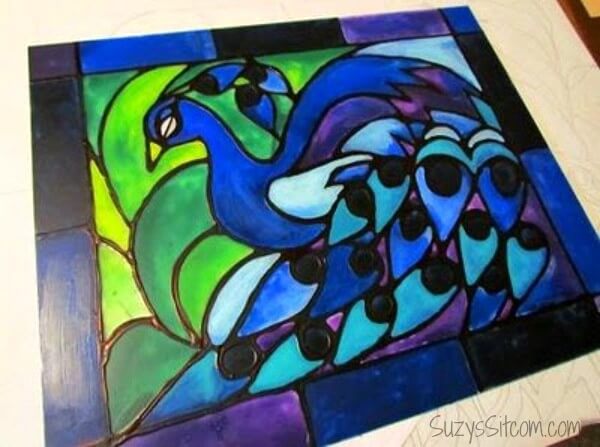 2. How To Make Faux Stained Glass with Acrylic Paint and Glue