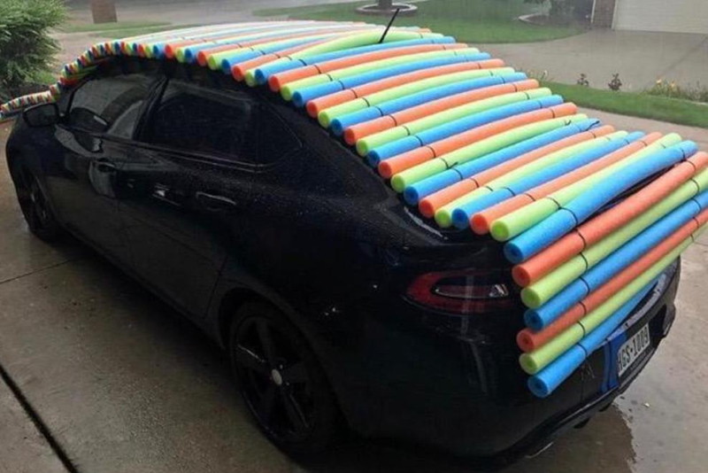 2. Pool Noodle Hail Car Protection