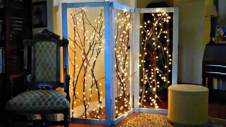 6. Twinkling Branches Room Divider DIY