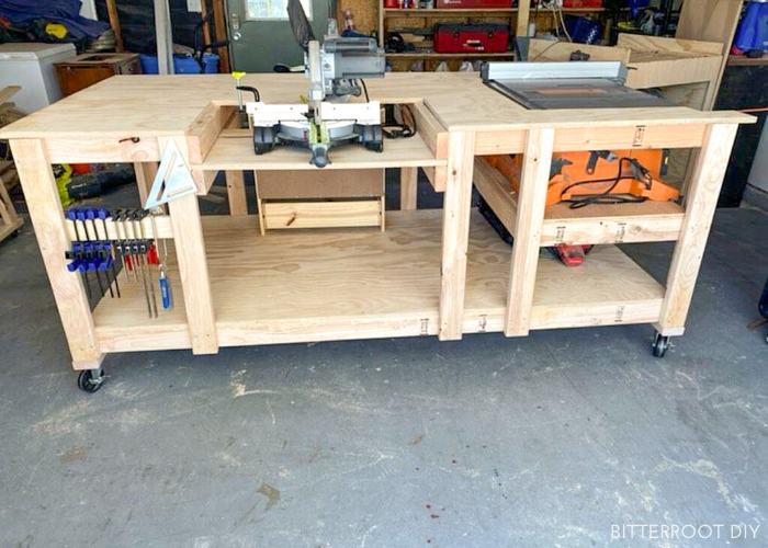 14. DIY Mobile Workbench With Table Saw