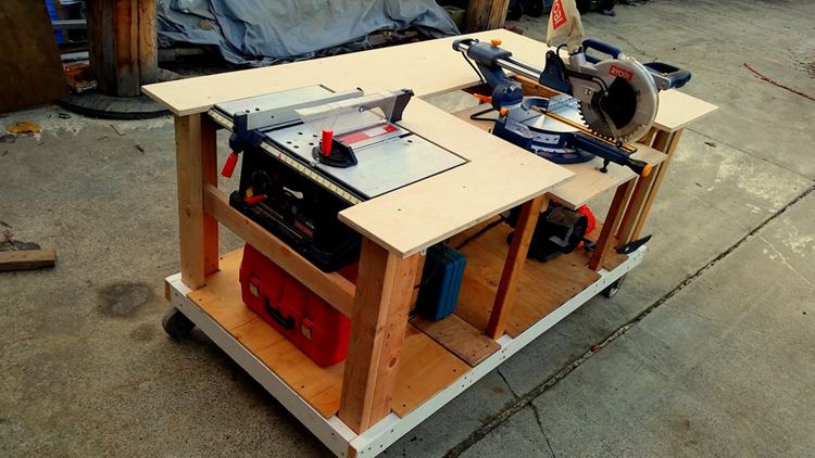 7. Mobile Workbench With Built In Miter Saw