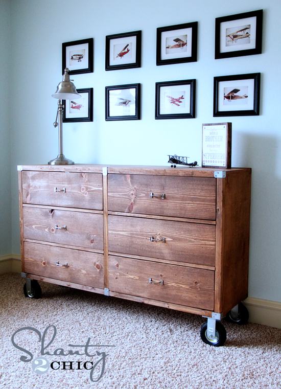 9. DIY Rolling Rustic Wood Dresser