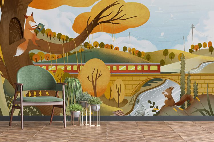 autumn-train-cartoon-wallpaper-mural-nursery-room
