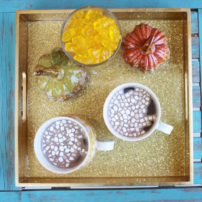 6. Gold Glitter Resin Rolling Tray DIY