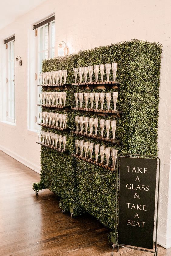 8. Moody Winter Wedding Champagne Wall Idea