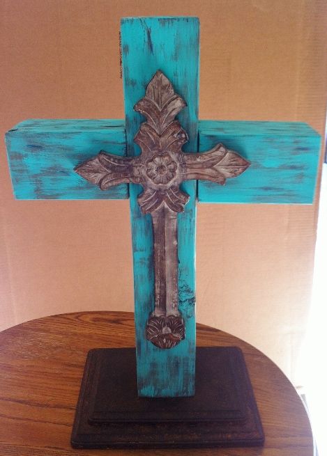 14. Turquoise Wood Cross Tutorial