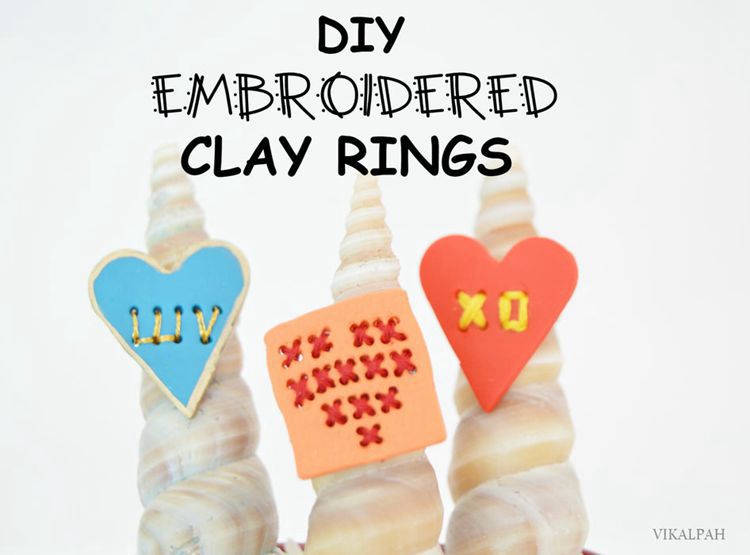 4. DIY Embroidered Clay Rings