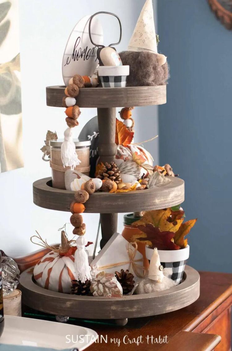 6. DIY Tiered Tray Decor For Fall