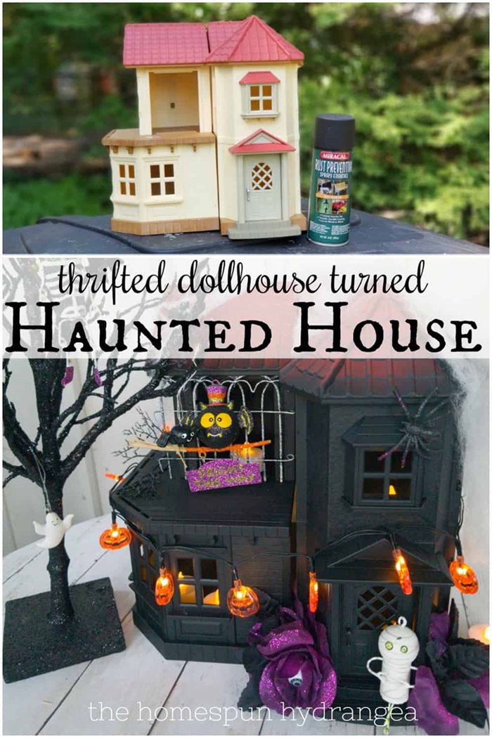 7. Upcycled Dollhouse To Haunted Dollhouse