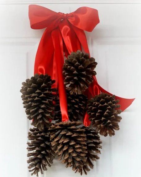 85. Door Pinecone Cluster with Ribbon