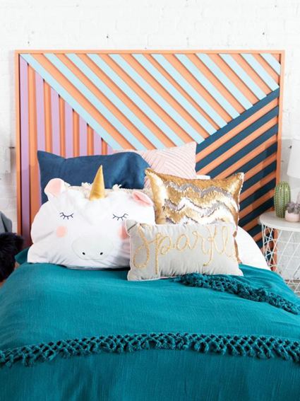 84. Geometric Wood Headboard