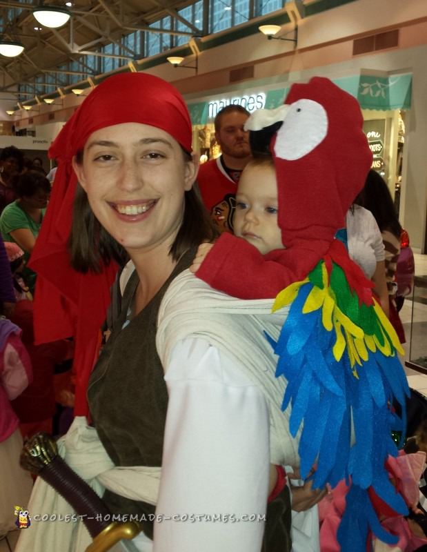 13. DIY Mommy Pirate Baby Parrot Costume
