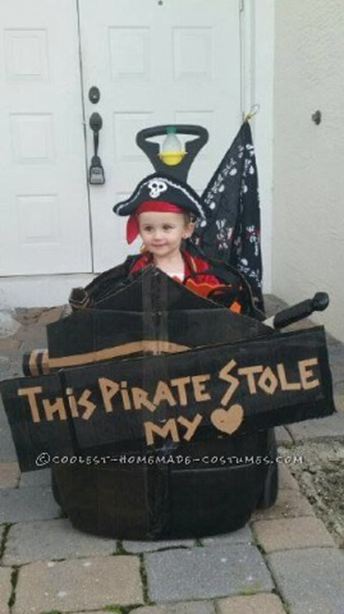 14. DIY Toddler Pirate Costume with Pirates Ship Buggy