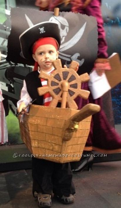 16. DIY Kid with Ship Pirate Costume