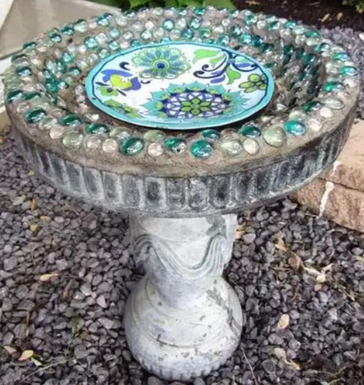 17. Jewelled Concrete Bird Bath