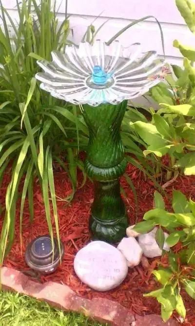 3. Recycled Glassware Bird Bath